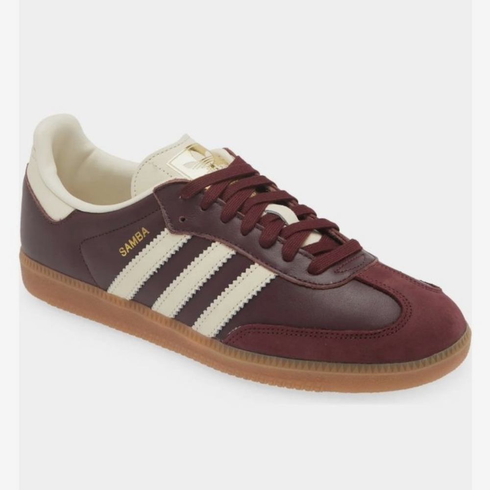 Adidas Samba OG maroon/cream white/gold metallic wmn sz 9 EUC